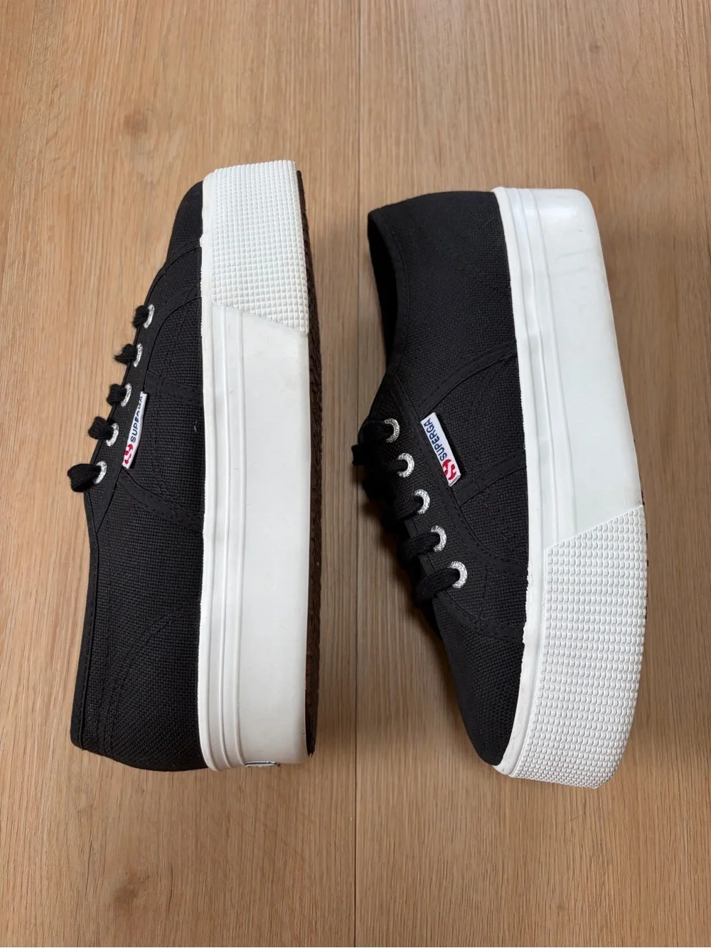Superga Black Canvas Platform Sneakers